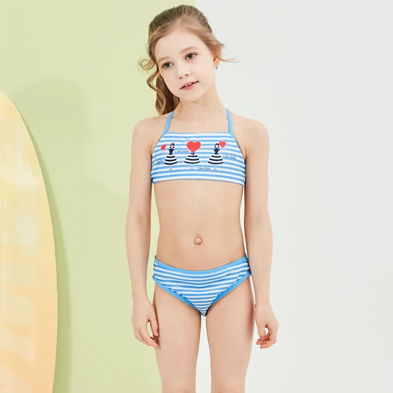 

2019 New Baby Girl's Swimsuit Kid Bikini Swimwear Children Pretty Strip Top Halter Swimsuit for Girl Beachwear