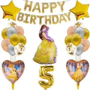 

37Pcs Princess Girl Birthday Balloons Belle party decorations baby shower helium balloon Kids toy Beauty And The Beast Globos