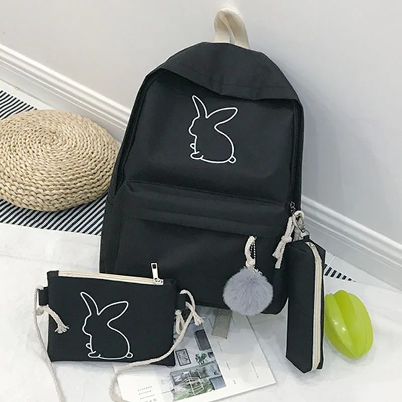 

Korean-style Cool Printed Backpack Women's University Style Schoolbag Double Backpack Canvas Trend Backpack Three-piece Set