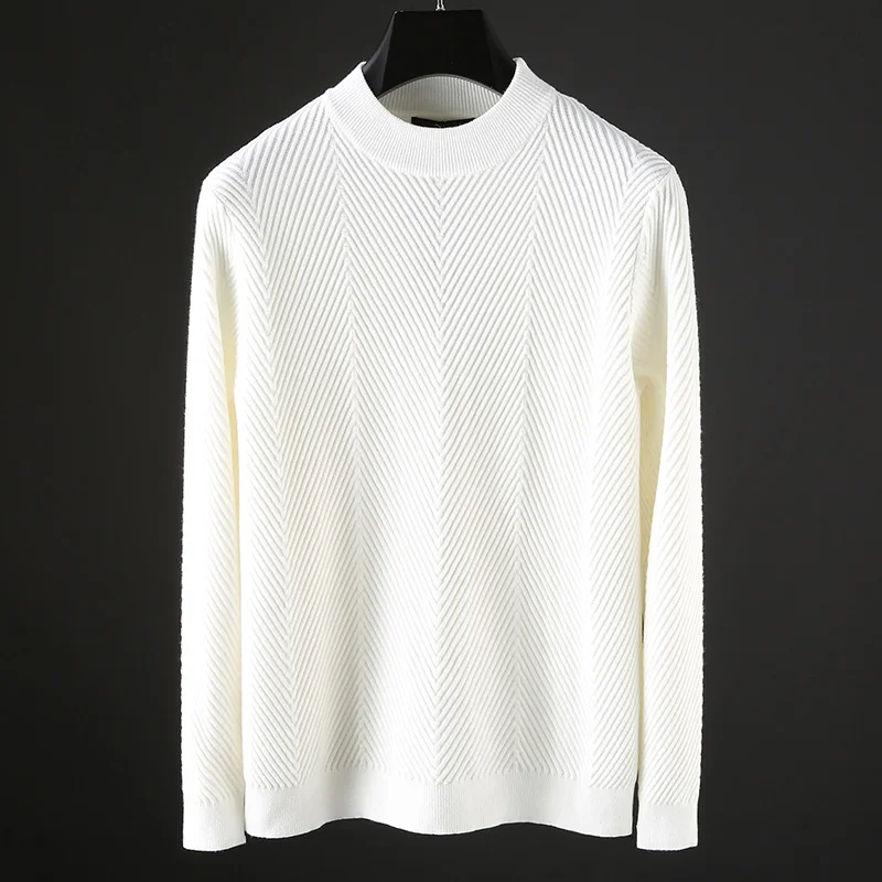 JSBD brand light luxury autumn and winter new semi-turtleneck pure color sweater men thickened warm jumper - Цвет: Белый