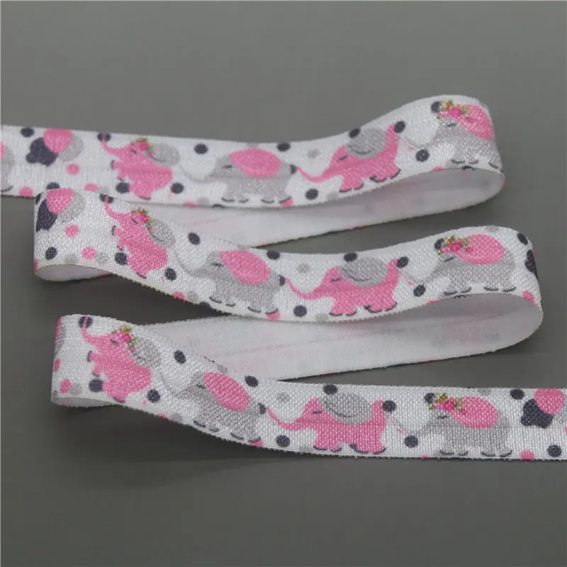 DHK 5/8'' 5yards elephant printed Fold Elastic FOE stretch ribbon hairbow headwear headband DIY OEM E1724