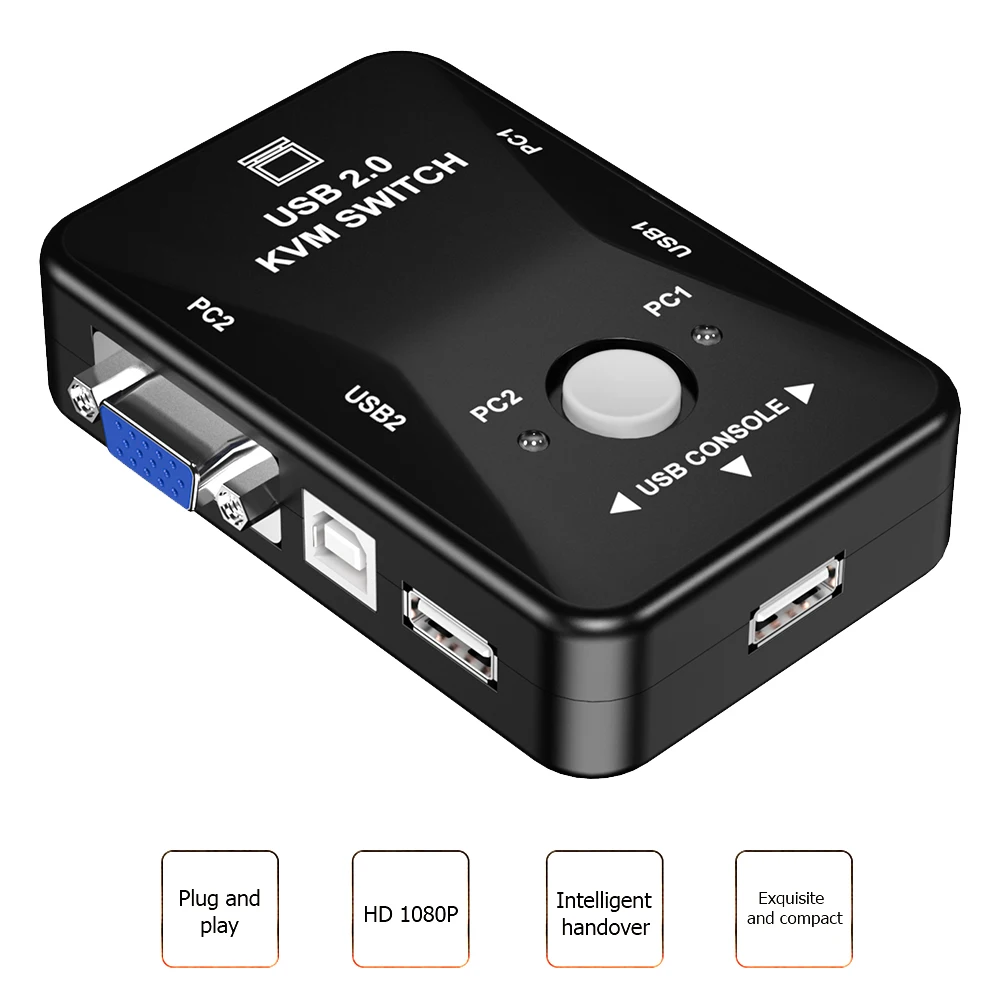 HW1701-conmutador KVM Manual compatible con 2 puertos USB HDMI, caja divisora VGA, 4K, 1080P, para compartir teclado, ratón y Monitor, 2 en 1