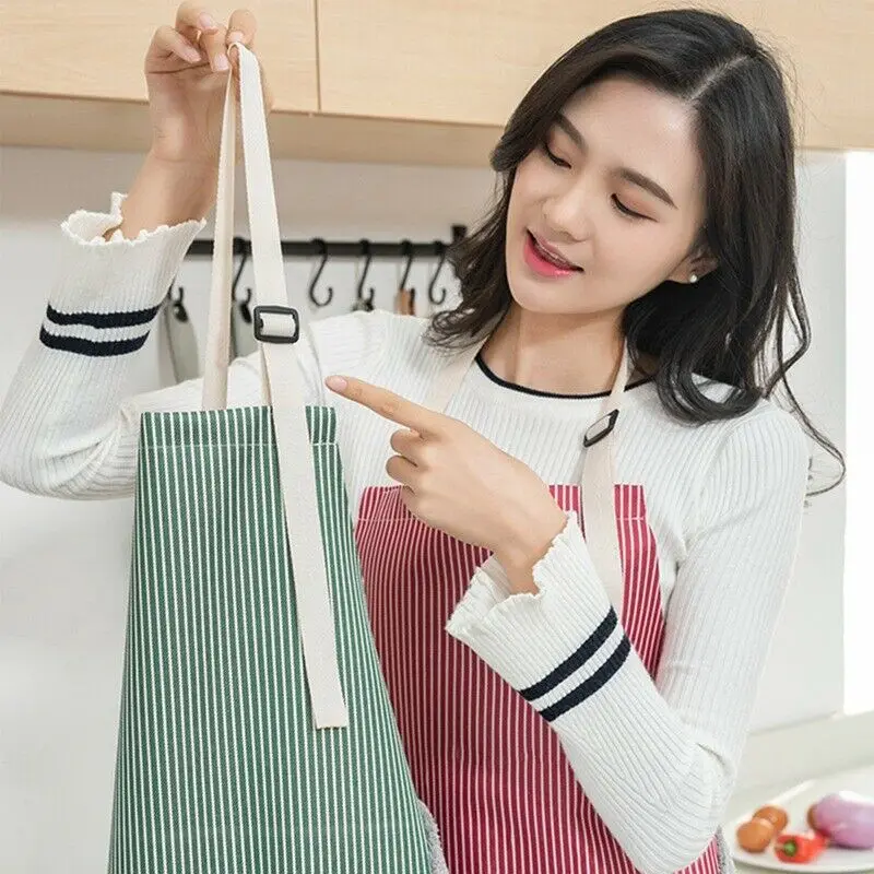 Unisex Apron With Pockets Chef Kitchen Cooking Womens Mens Cotton Oil-Proof Waterproof Wipeable Plaid Stripes Aprons for woman