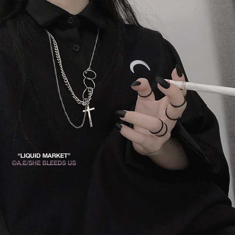 HUANZHI-2019-Punk-Cool-Hiphop-Double-Layer-Silver-Metal-Round-Circle-Chain-Link-Cross-Pendant-Necklace (1)