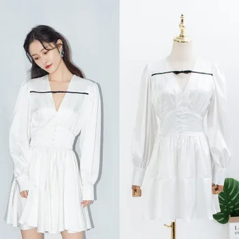 

Liangtian same White V-Neck long sleeve small fresh dress women's new style in early spring 2020
