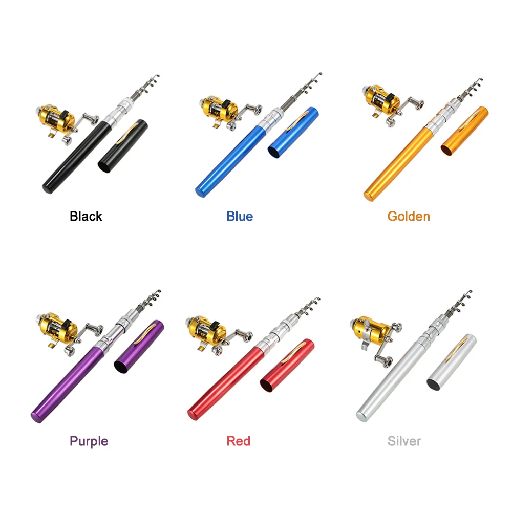 

Fishing Rod Reel Combo Kit Set Mini Telescopic Rod Ice Fishing Pen Rods Pocket Aluminum Alloy Fishing Tackle Rod Reel Combo
