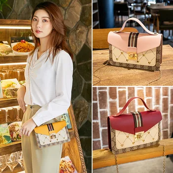 

Bags for Women 2020 Laser Heart-shaped Shoulder Bag Contrast Color Small Square Bag Lock PU Fashion Crossbody Bag