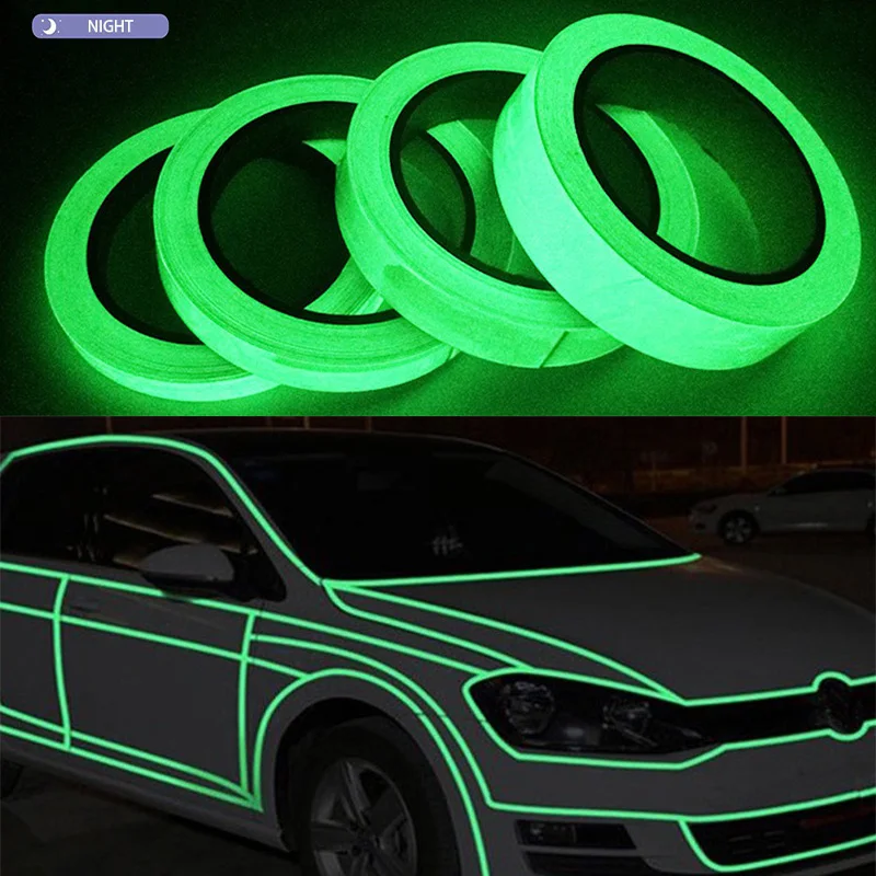 Cinta luminosa reflectante de color verde para decoración del hogar, pegatina decorativa fluorescente de 5M que brilla en la oscuridad para escaleras