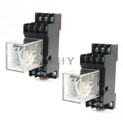 

2 Pcs 4PDT 14Pin Electromagnetic Relay DC 12V Coil Power w 35mm DIN Rail Socket