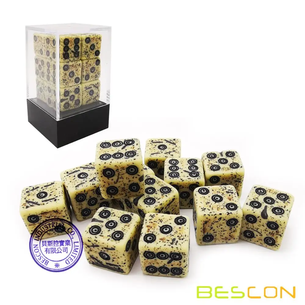 Старые кости Bescon D6 16 мм 12 шт. в наборе шестигранные кубики (12) каменные
