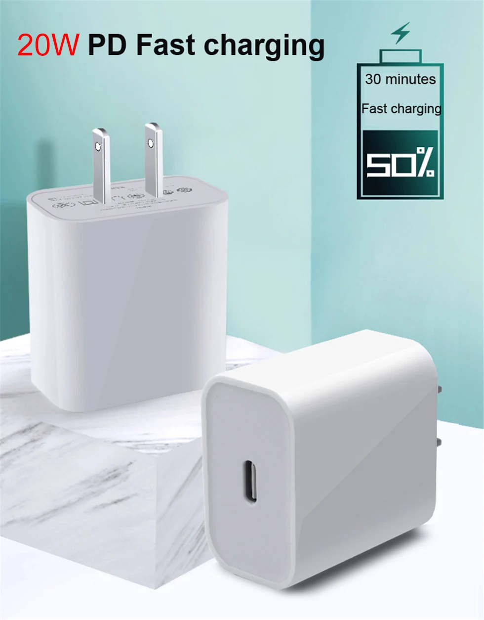 Cargador rápido de 20W para iPhone 12, Cable USB de datos, enchufe para iPhone 12, iPad USB-C, iPhone 13 - Imagen 2