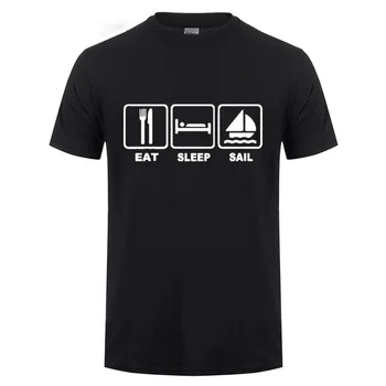 

Eat Sleep Sail T Shirt Sailor Skipper Boat Father's Day Present Funny Birthday Gift For Daddy Men Short Sleeve Round Neck Tshirt