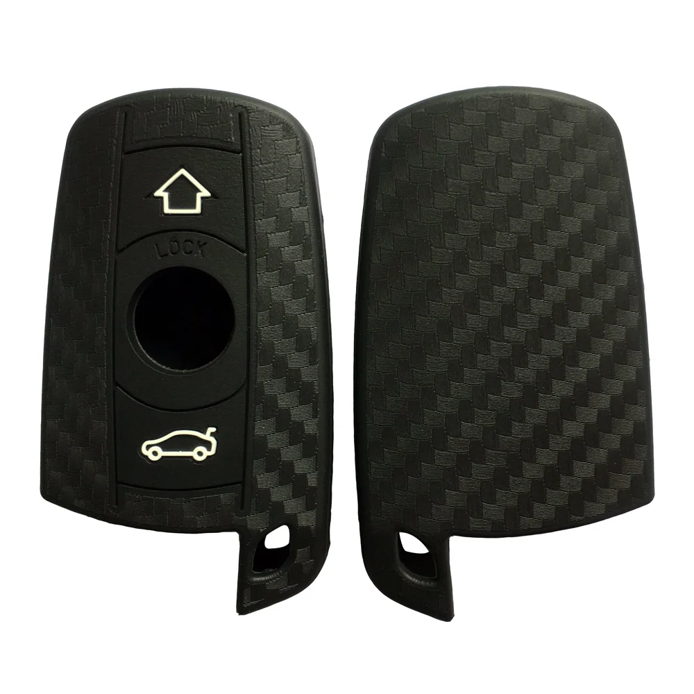 

Carbon Fiber Silicone Car Key Case Cover For BMW 1 3 5 6 Series E90 E91 E92 E60 Remote Key Protect Shell