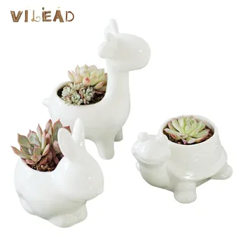 

VILEAD Ceramic Animal Flower Pot Rabbit Elephant Turtle Shape Succulent Plant Flower Pots Crafts Cactus White Vase Home Decor