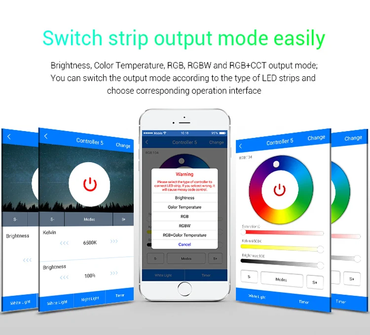 WL5 Wifi 5 in 1 Led Controller For RGBW RGB+CCT led strip light;2.4G Hz Remote:FUT092,8 Zone FUT089,B8 Wall-mounted Touch Panel