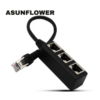 

Asunflower 1 IN 3 Out RJ45 Splitter RJ45 Extension Cable Portable Mini RJ45 3 Port Splitters Male To Female RJ45 Cable Adapter