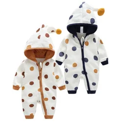 Barboteuse à manches longues pour bébé fille et garçon, pull à pois, combinaison à capuche, Style décontracté, tenues, nouveau, hiver, E812 