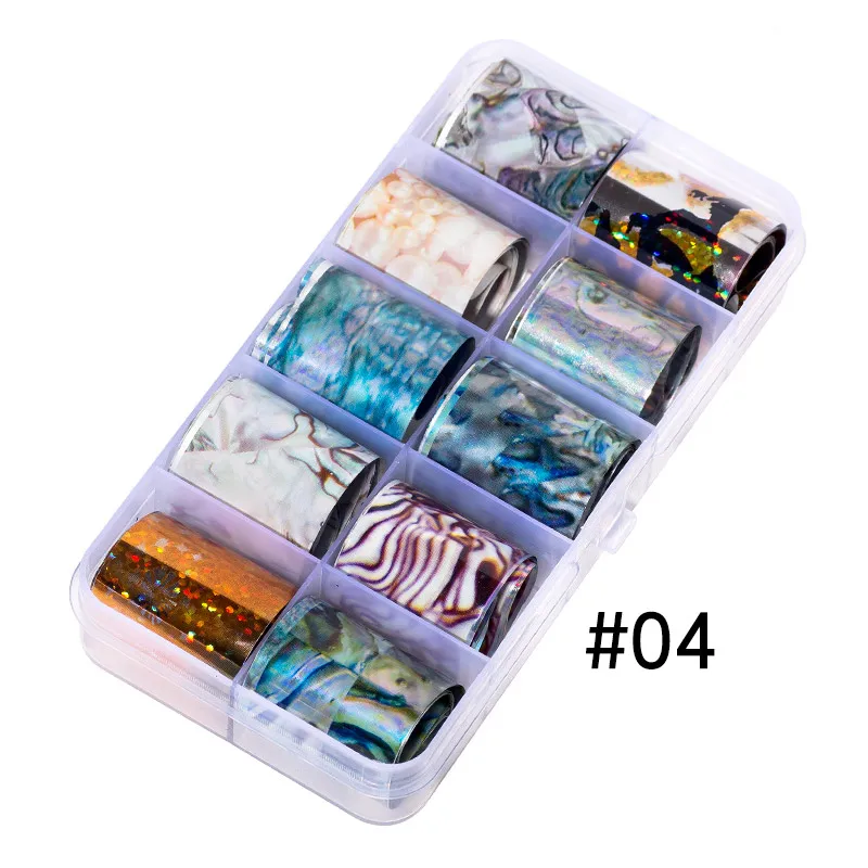 04 Soak off 10pcs жидкость для Фольга Стикеры комплект голографическая Звездное клей Sky обертывания Стикеры наклейки Звездное Бумага Маникюр для Неил арта украшения для кончиков ногтей - Цвет: 04