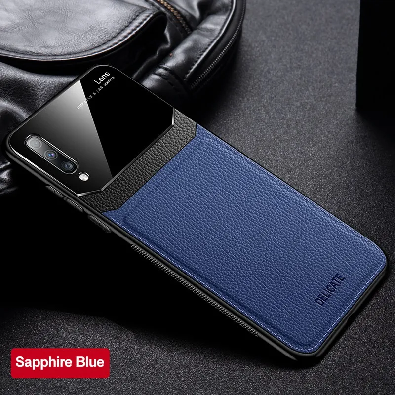 Кожаный чехол для samsung Galaxy A50/70 A7 чехол s роскошный зеркальный Стекло противоударный чехол для samsung Galaxy Note 8/9/10 S8/9/10 чехол - Цвет: Blue