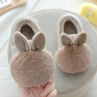 Children girls cotton slippers boys home shoes winter/autumn kids baby indoor slippers non-slip soft bottom princess warm shoes - Цвет: brown