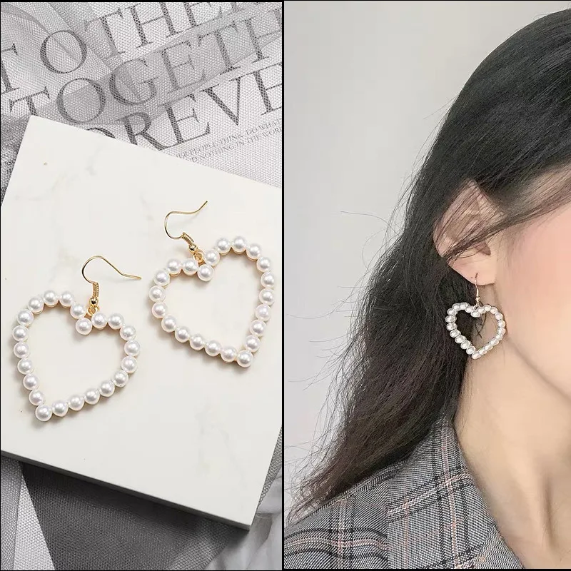 Dangle Earrings Pearl Earrings Drop Earrings Jewelry Vintage Pearl Love Heart Dangle Earrings