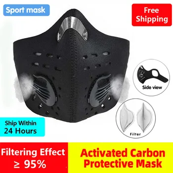 

Face Mask With Filter Breathing Valve Activated Carbon PM 2.5 Bicycle Cycling Bike Mascarillas Masque