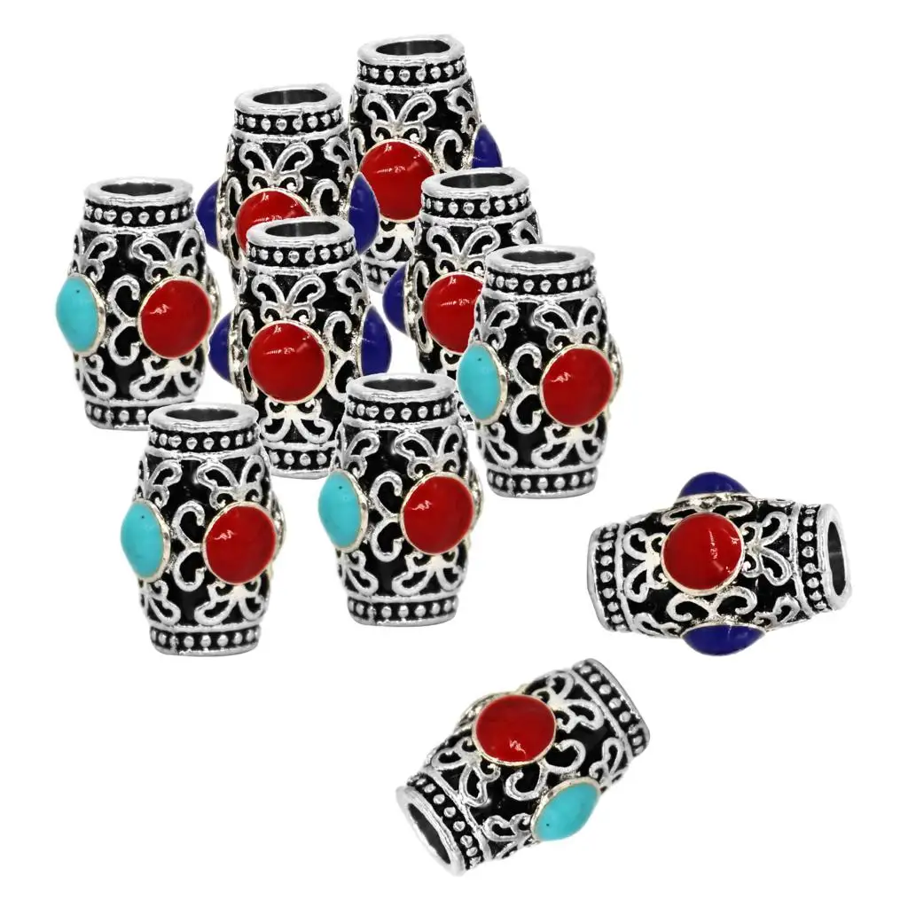 10 Pack Antique Alloy Dread Locks Beads, Hair Braiding Ring Spacer Loose Beads DIY Jewelry, Fashion Hip-Hop Style