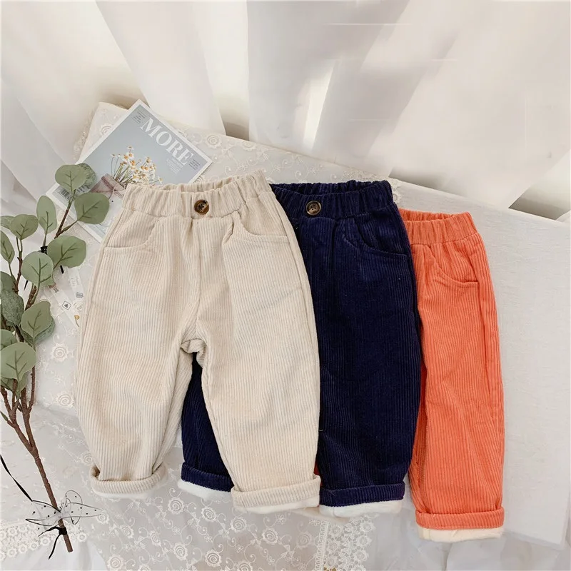 Повседневные зимние вельветовые длинные штаны для маленьких девочек коллекция