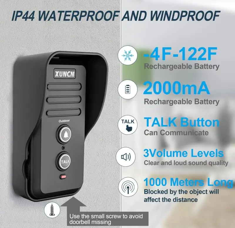 Wireless Doorbells Waterproof Electronic Intercom System Doorbell with 1-2 Mile Range 3 Volume Levels Rechargeable Battery aiphone intercom