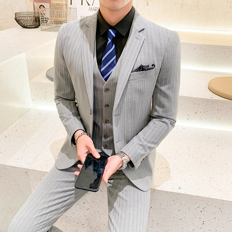 Азиатский размер мужские 2-3 шт набор клетчатые полосатые мужские костюмы костюм с принтом новейший высококачественный брендовый мужской костюм S-5XL