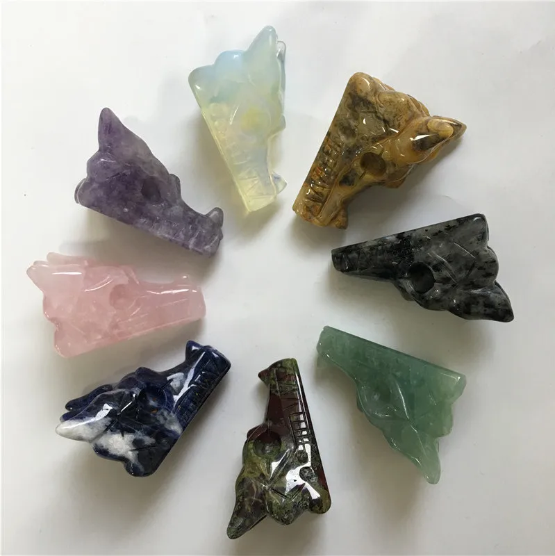 Высокое качество Crazy Agate Dragon Skull ручная резная Хрустальная Статуэтка-череп для украшения подарка или коллекции XYW