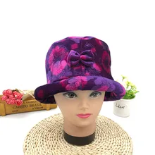 Плюшевая Рыбацкая шляпа с принтом, Женская темпераментная зимняя теплая шапка с цветочным узором, украшенная бантом, универсальная хлопковая шапка высокого качества