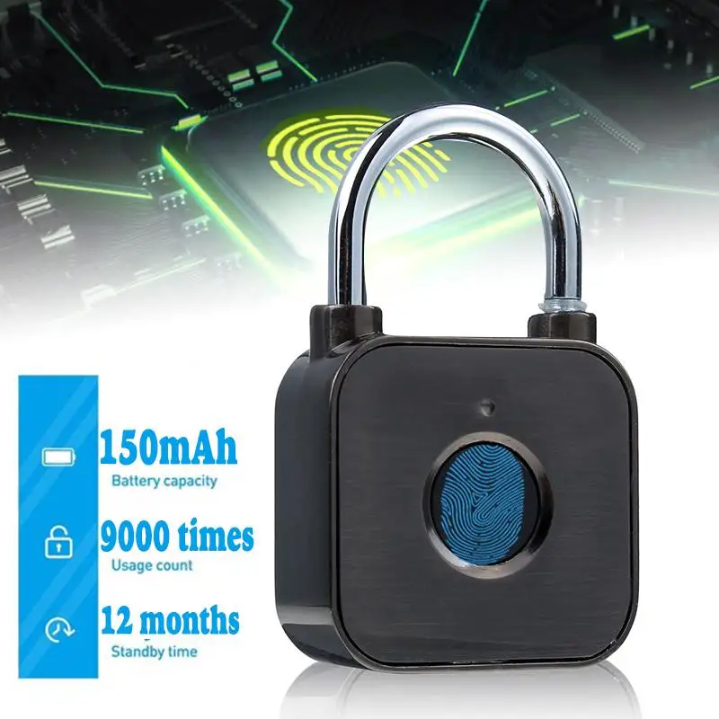 

Security Keyless USB Rechargeable Door Lock Fingerprint Smart Padlock Quick Unlock Ten Set of Fingerprints Lock for Bag Suitcase