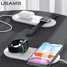 USAMS 3 in 1 Qi Wireless Charger for iPhone X XS MAX XR 8 Fast Wireless Charging Pad for Airpods 2019 Apple Watch 5 4 3 2 1