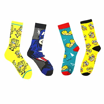 

Colorful anime Cartoon print funny dress socks Personalized novelty men women happy sock cotton warm blue yellow long sock men
