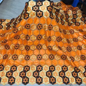 

African bazin riche fabric with brode Latest fashion embroidery bazin lace fabric with net lace 5 yards HL061501
