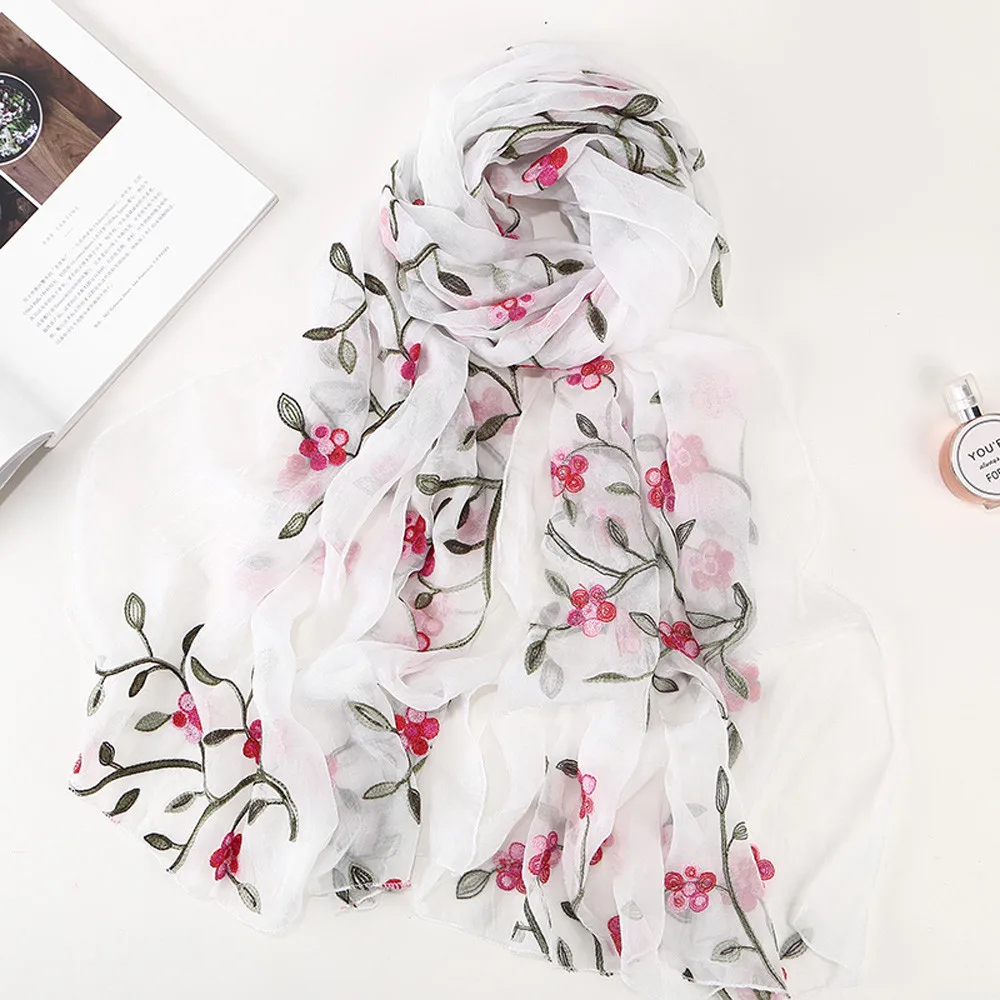 Женский шифоновый шарф с вышитым цветком в виде цветка десять милей, мусульманский шарф, Женский шифоновый плащ с капюшоном, шарф, бандана50