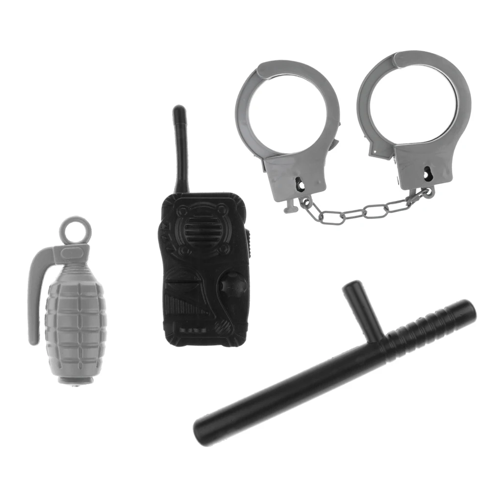 4pcs Police Cop Toy Handcuffs Spontoon Baton Child Sheriff, Officer Cosplay Costume Role Play Pretend Game Educational