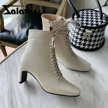 

ZALAVOR Size 35-42 Women Ankle Boots Fashion High Heel Cross Strap Winter Shoes Women Zipper Office Ladies Street Footwear