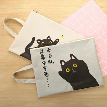 

Cute Cat A4 Document Bag Folder Bag Kawaii Large Capacity Oxford Cloth High Quality Documents Folder Gifts For Students