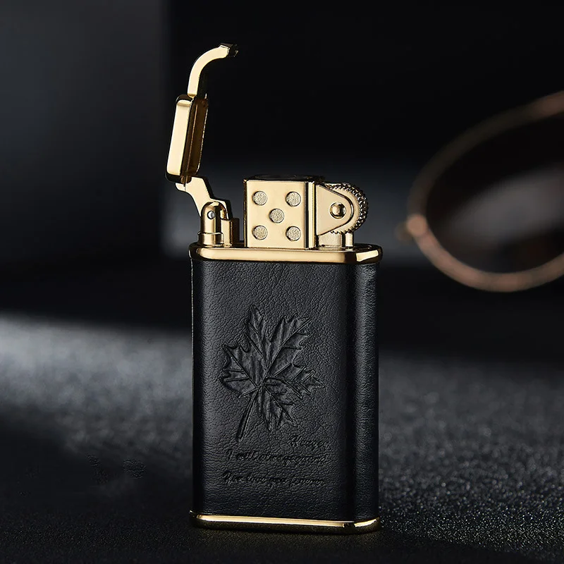 black gold Прямая зажигалка с пламенем, ретро Бутановая газовая зажигалка, портативная ветрозащитная зажигалка, Креативные аксессуары для сигарет для мужчин, подарок - Цвет: black gold