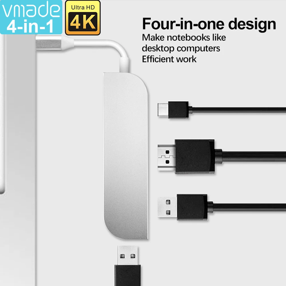 

4 in 1 USB 3.0 HUB With 4K HD&Type-C Power Supply Port For PC Laptop Computer Accessories ABS USB Splitter USB3.0 OTG Adapter