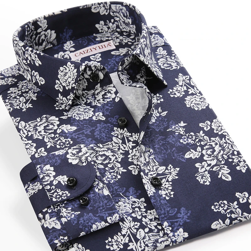 

Men's Fashion Allover Print Holiday Casual Shirts Pocket-less Design Long Sleeve Standard-fit Beach Hawaiian Tops Shirt