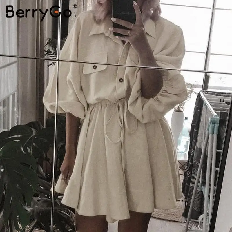 BerryGo, женские платья, мини-рубашки, платья с рукавом-фонариком и пуговицами, кружевные льняные платья, винтажные весенние платья, платья vestidos
