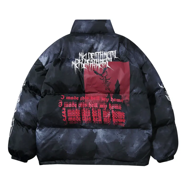 GONTHWID Creative Graffiti Ink Tie Dye Print Parka Jackets Streetwear Hip Hop Hipster Punk Rock Cotton Padded Puffer Parkas Coat - Цвет: Black