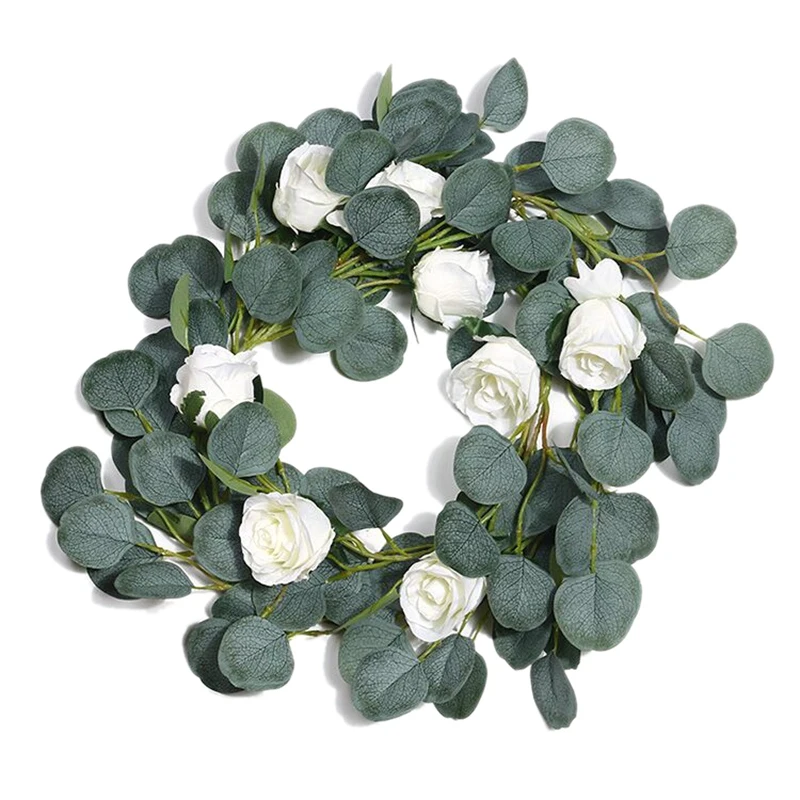 

2M Silk Vines Artificial Eucalyptus Roses Flower Garland Garland Rattan Fake Greenery Office Home Wall Decor