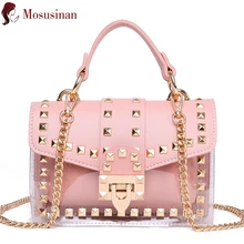 Женская прозрачная сумка, брендовая модная сумка с заклепками, сумка через плечо на цепочке, сумка через плечо, ПВХ, женские ручные сумки, мини сумка-мессенджер