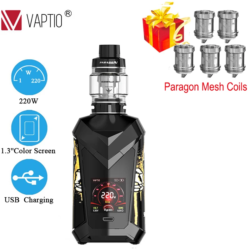 

Gift mesh coils Original vape Kit Vaptio Super Cape 220W E cigarette Kit 8.0ml atomizer Top Filling fit 510 thread atomizer