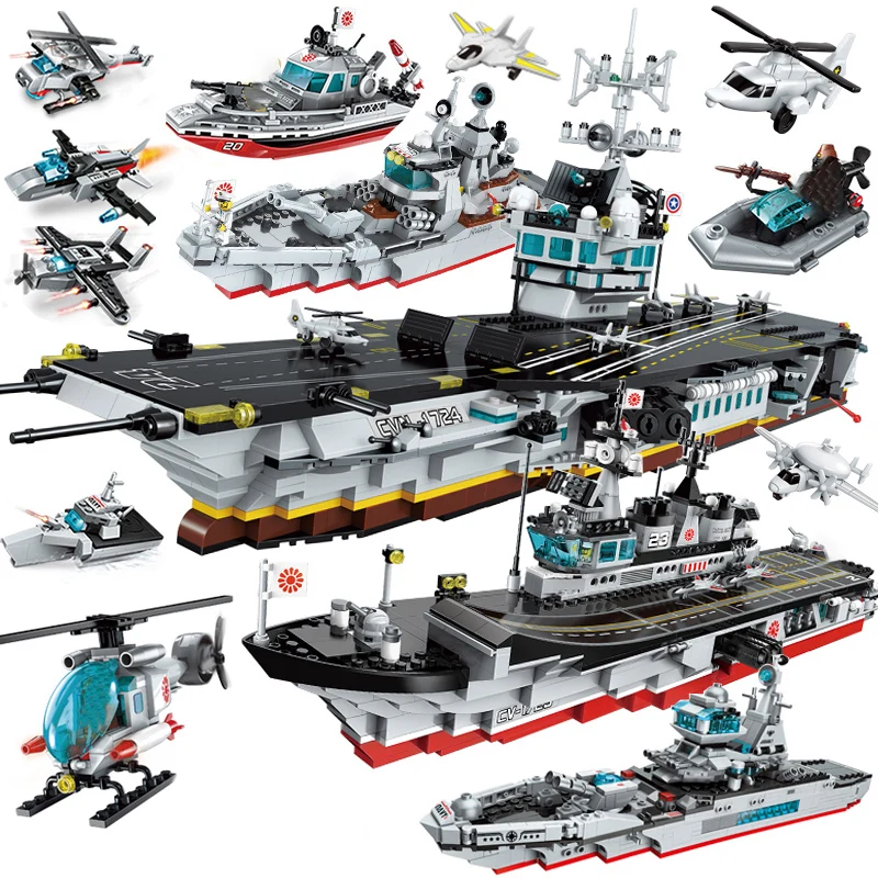 

WW2 Pacific War Compatible legoed Military warship ship boat America Japan helicopter sets building block toy aircrafted carrier