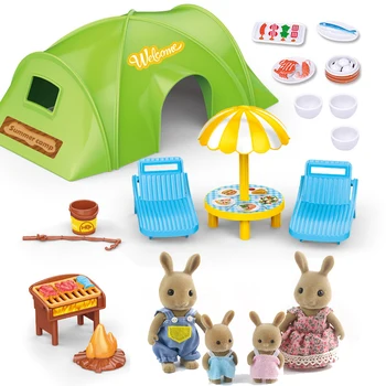 

1:12 Scale Furniture Miniatura Children's Simulation Forest Animal Family Picnic Tent Set Bunny Bear Miniature Toys For Girls
